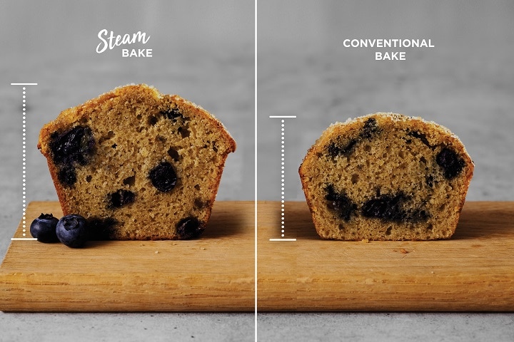 Steam baked muffin vs conventional baked muffin